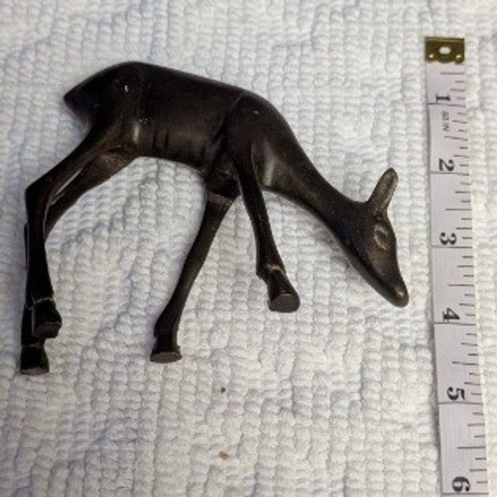 Vintage Dark Metal Grazing Deer Figurine Miniature Doe Fawn Nature Decor